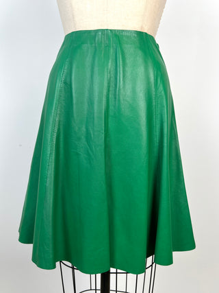 Emerald Green Leather Skater Skirt (6)