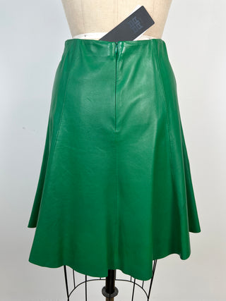 Emerald Green Leather Skater Skirt (6)