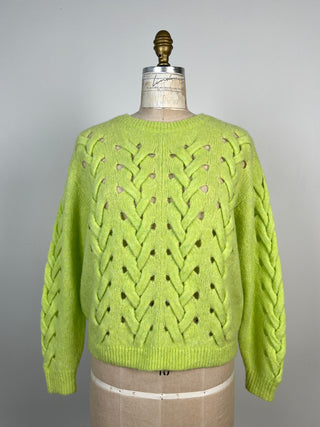 Chandail en tricot vert lime à détails tressés lavable (4 à 8)