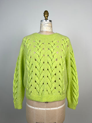 Chandail en tricot vert lime à détails tressés lavable (4 à 8)