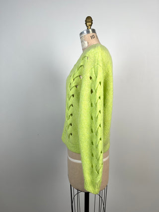 Chandail en tricot vert lime à détails tressés lavable (4 à 8)