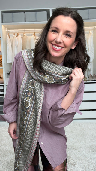 Brick red and verdigris scarf (XXL)