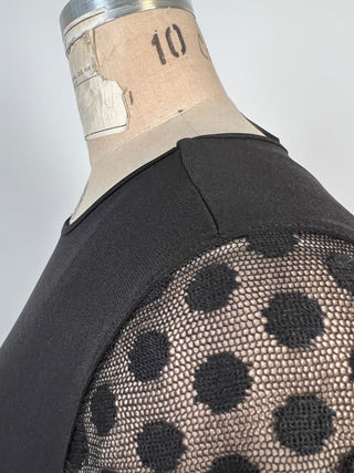 Black two-material dress with sheer polka dot detail (S)