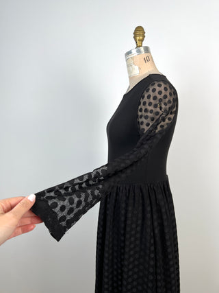 Black two-material dress with sheer polka dot detail (S)