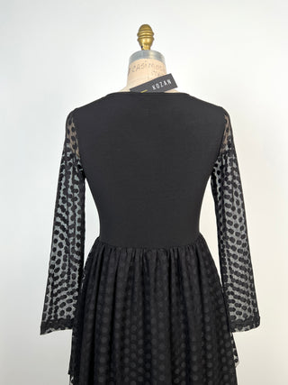 Robe bi-matière noire à détail diaphane à pois (S)