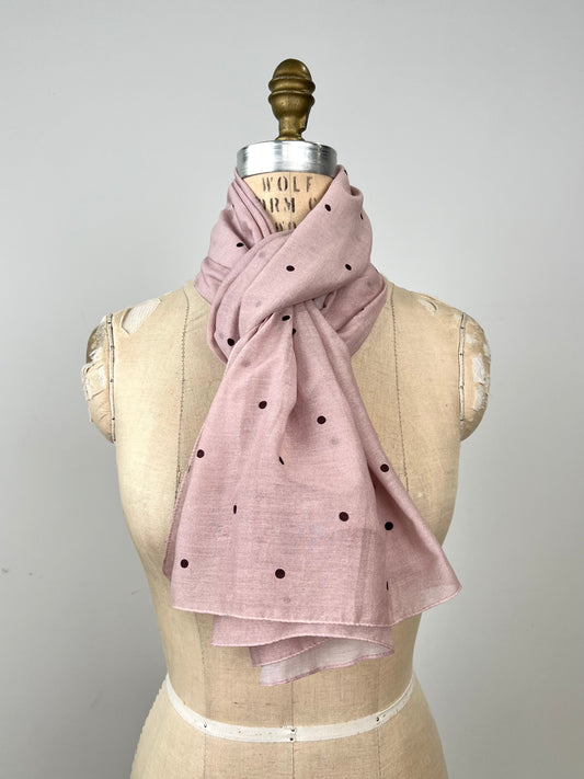 Foulard rose à pois bordeaux en coton et soie