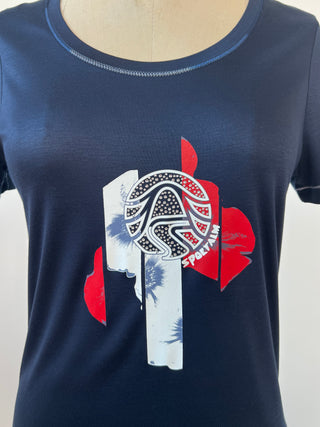 Navy viscose printed and rhinestone t-shirt (XS/S)