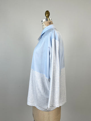 Two-material sky blue striped polo sweater (6)