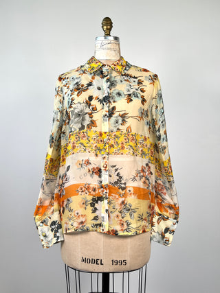 Pure silk blouse with floral stripes (ML)