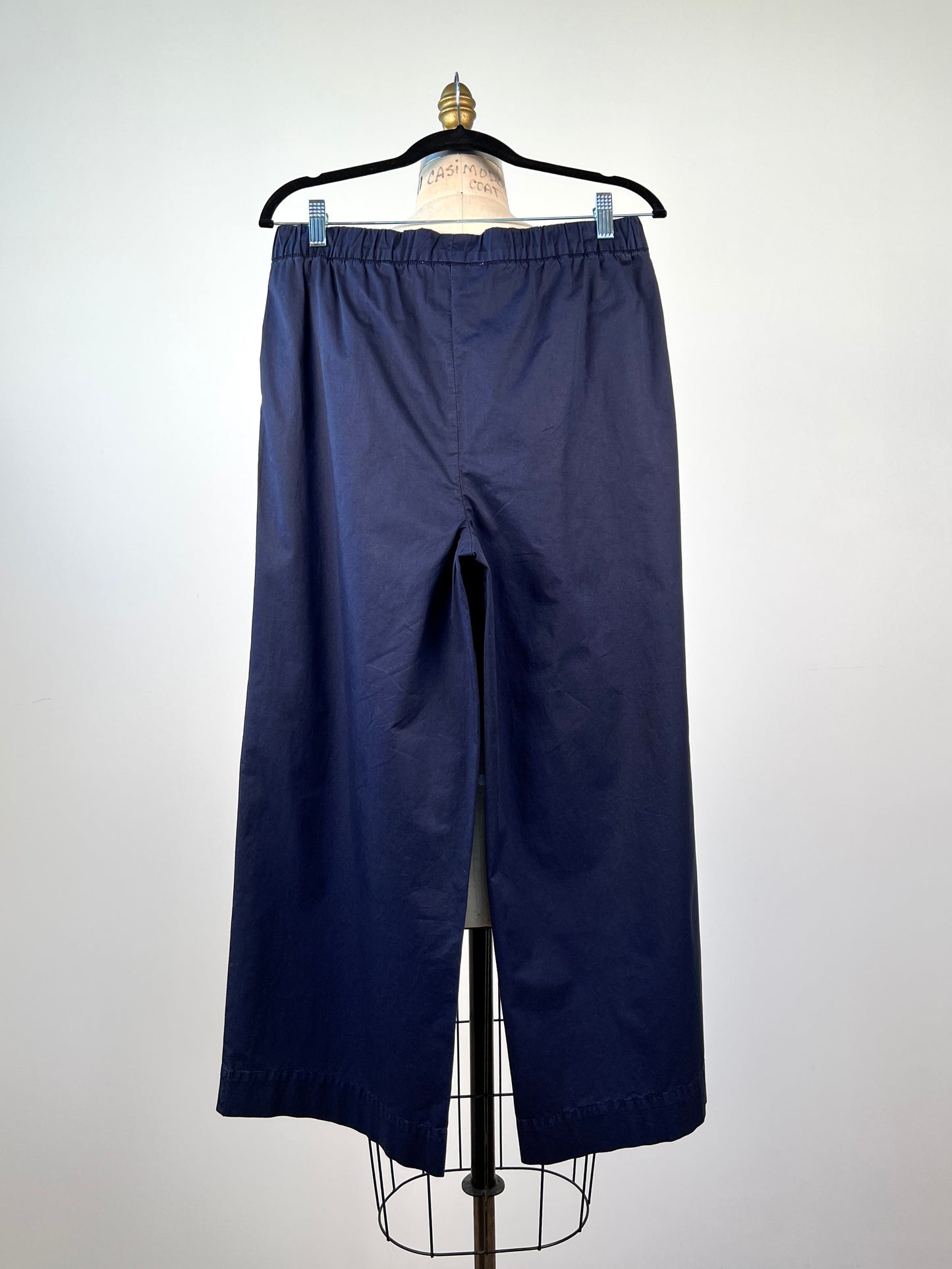 Pantalon marine ample à coupe droite et taille élastique (S)