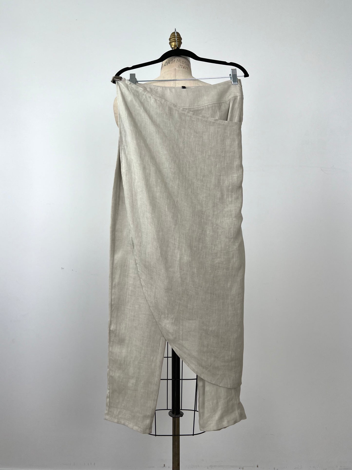 Pantalon sarouel à pan de jupe en lin greige (XS+L)