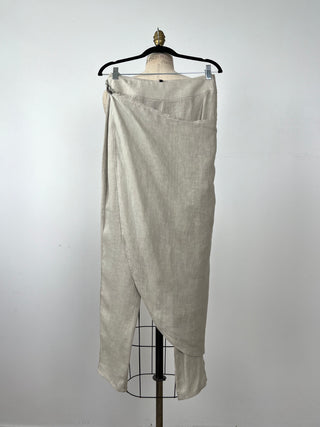 Pantalon sarouel à pan de jupe en lin greige (XS+L)