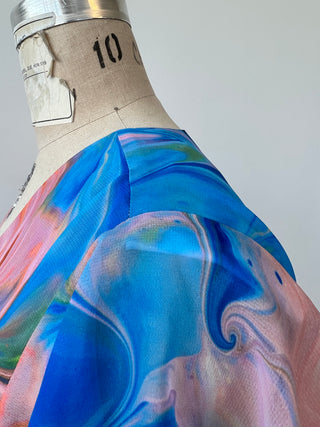 Robe midi  à imprimé aquarelle lavable (XS-S-M)