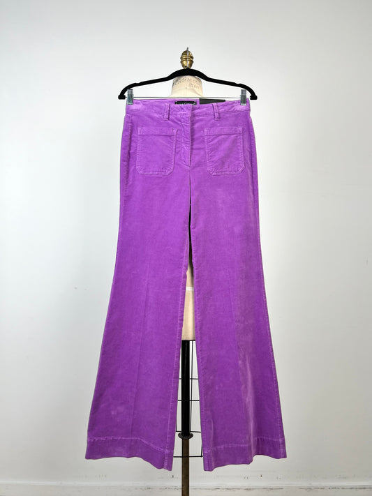 Pantalon évasé en velours mauve (4-6-12)