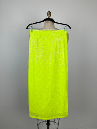 Neon lime sequin straight skirt (4/6)