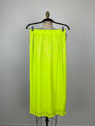 Neon lime sequin straight skirt (4/6)