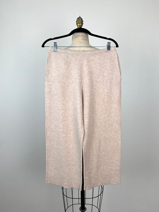 Pantalon écourté en tricot de coton amande chiné (S/M)