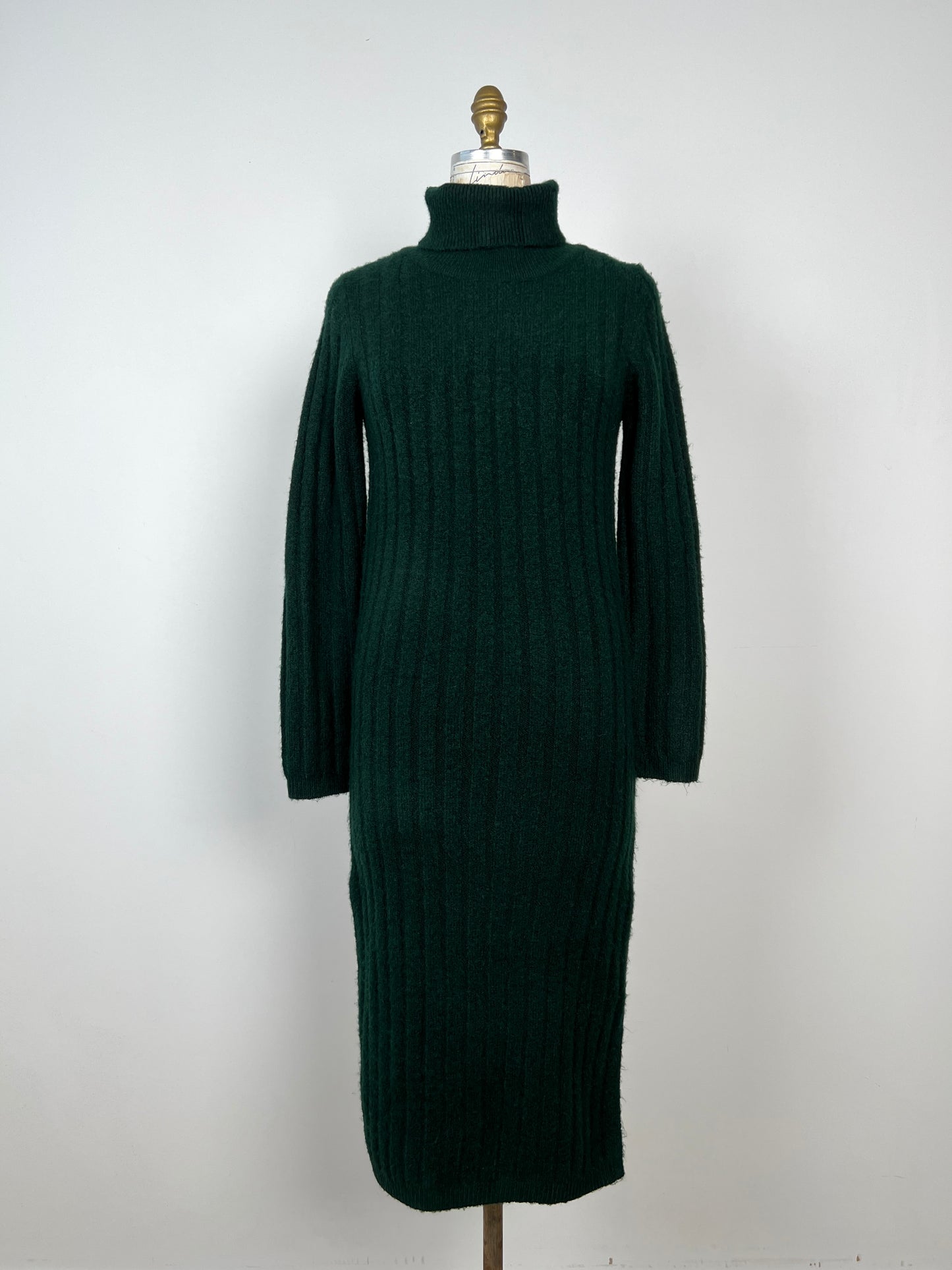 Robe vert forêt en tricot à col roulé (S)