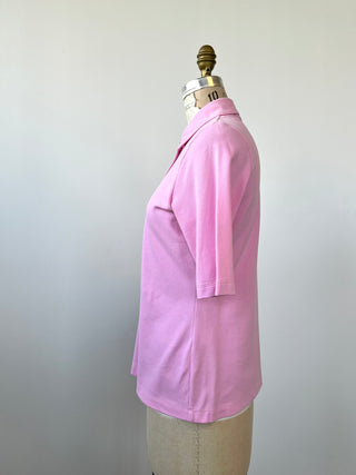 Powder pink polo sweater in stretch cotton (10)