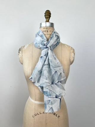 Blue floral print viscose and silk scarf