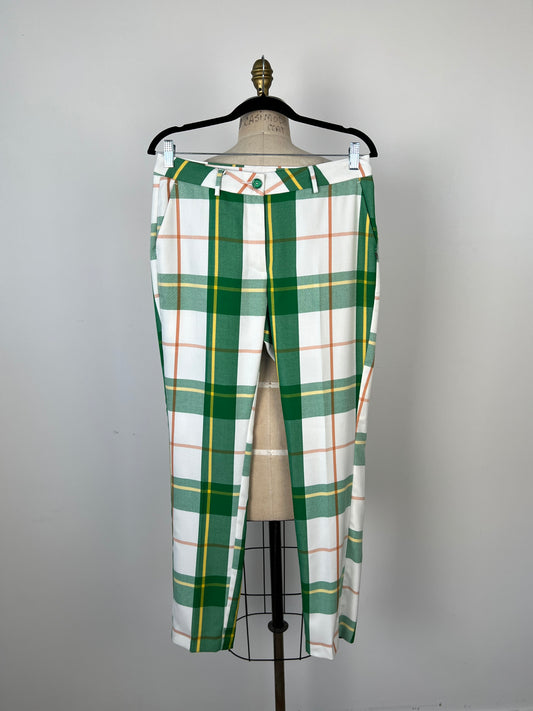 Pantalon tartan blanc à carreaux verts (4-6-8)