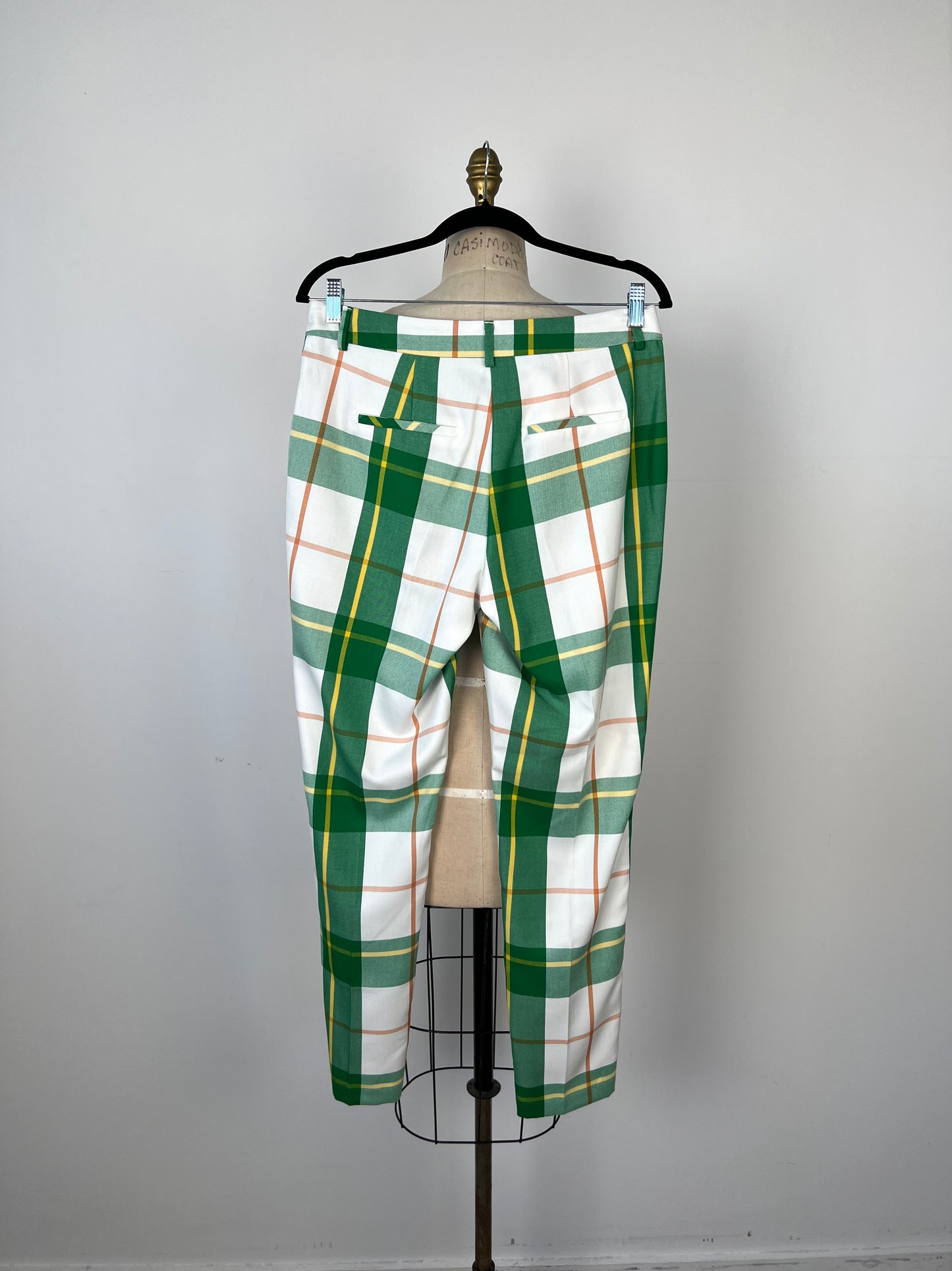 Pantalon tartan blanc à carreaux verts (4-6-8)