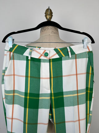 Pantalon tartan blanc à carreaux verts (4-6-8)