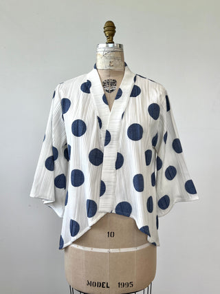 Cream kimono jacket with blue polka dots (S)