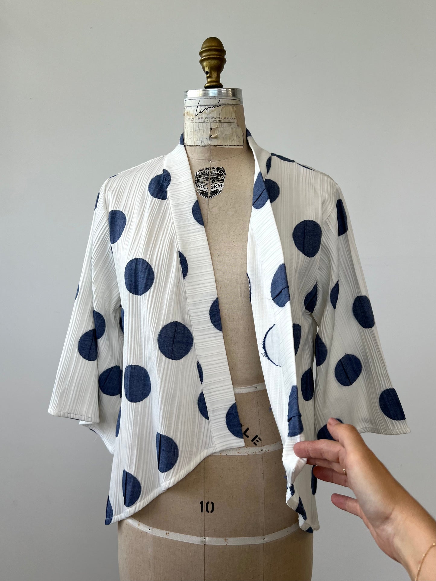 Veste façon kimono crème à pois bleus (S)