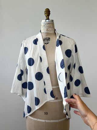 Cream kimono jacket with blue polka dots (S)