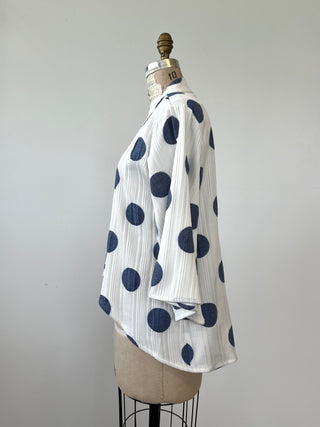 Cream kimono jacket with blue polka dots (S)