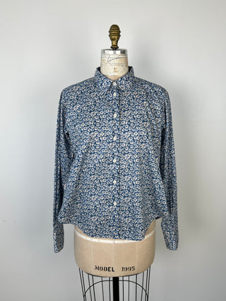 Cream Blue Floral Print Oversized Blouse (6)