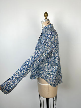 Cream Blue Floral Print Oversized Blouse (6)