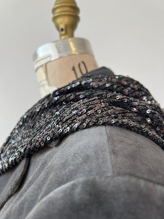 Blazer en velours anthracite à capuchon à paillettes amovible (6 à 12)