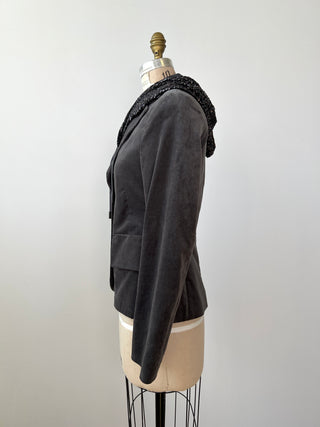 Charcoal Velvet Blazer with Detachable Sequin Hood (6-12)