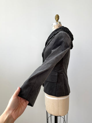 Charcoal Velvet Blazer with Detachable Sequin Hood (6-12)