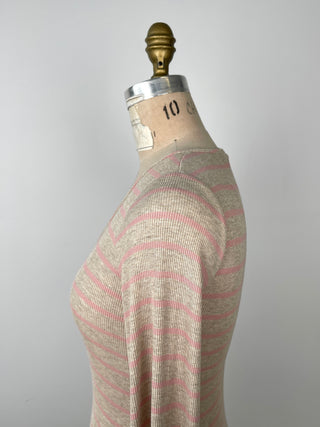 Fitted sweater in mottled beige with pink stripes (XS+S)