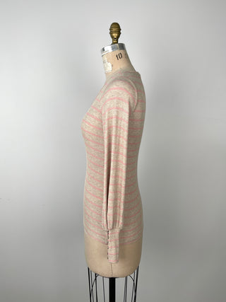 Fitted sweater in mottled beige with pink stripes (XS+S)