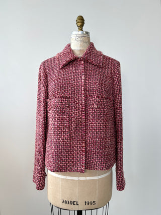 Chanel-style cropped jacket in variegated pink knit (10-14)