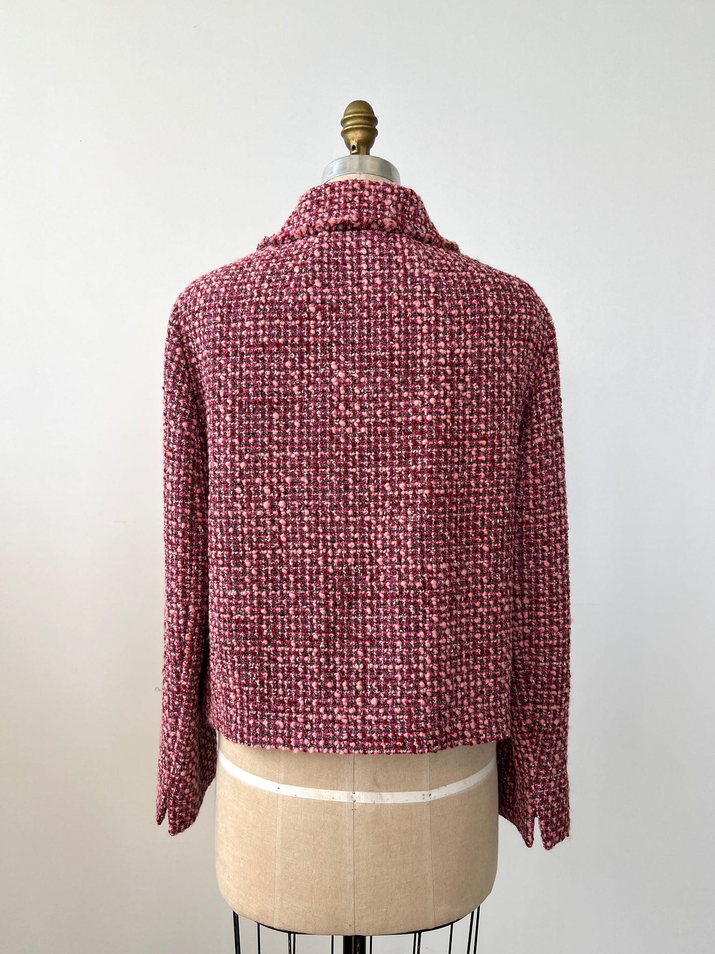 Veste courte façon Chanel en tricot rose panaché  (10-14)