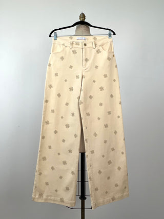 Cream printed denim pants (6)