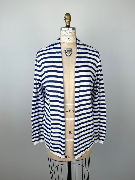 Veste ouverte marinière en coton et lin (XL)