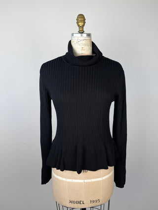 Black Ruffled Knit Turtleneck Sweater (6)