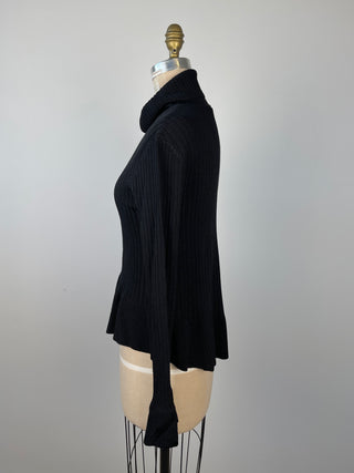 Black Ruffled Knit Turtleneck Sweater (6)