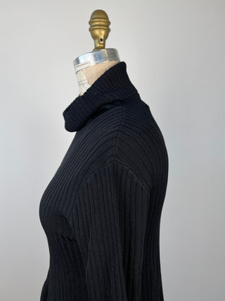 Black Ruffled Knit Turtleneck Sweater (6)