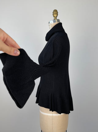 Black Ruffled Knit Turtleneck Sweater (6)