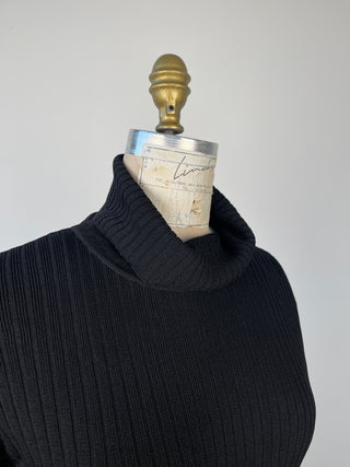 Black Ruffled Knit Turtleneck Sweater (6)