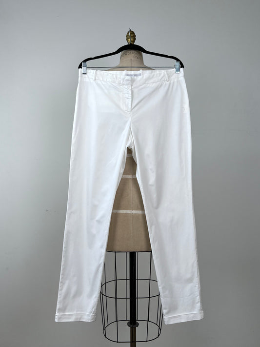 Pantalon cigarette stretch en coton blanc  (M)