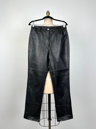 Pantalon en cuir noir taille haute (4)