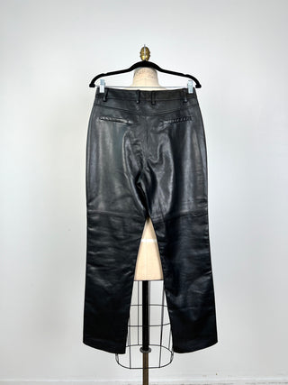 Pantalon en cuir noir taille haute (4)